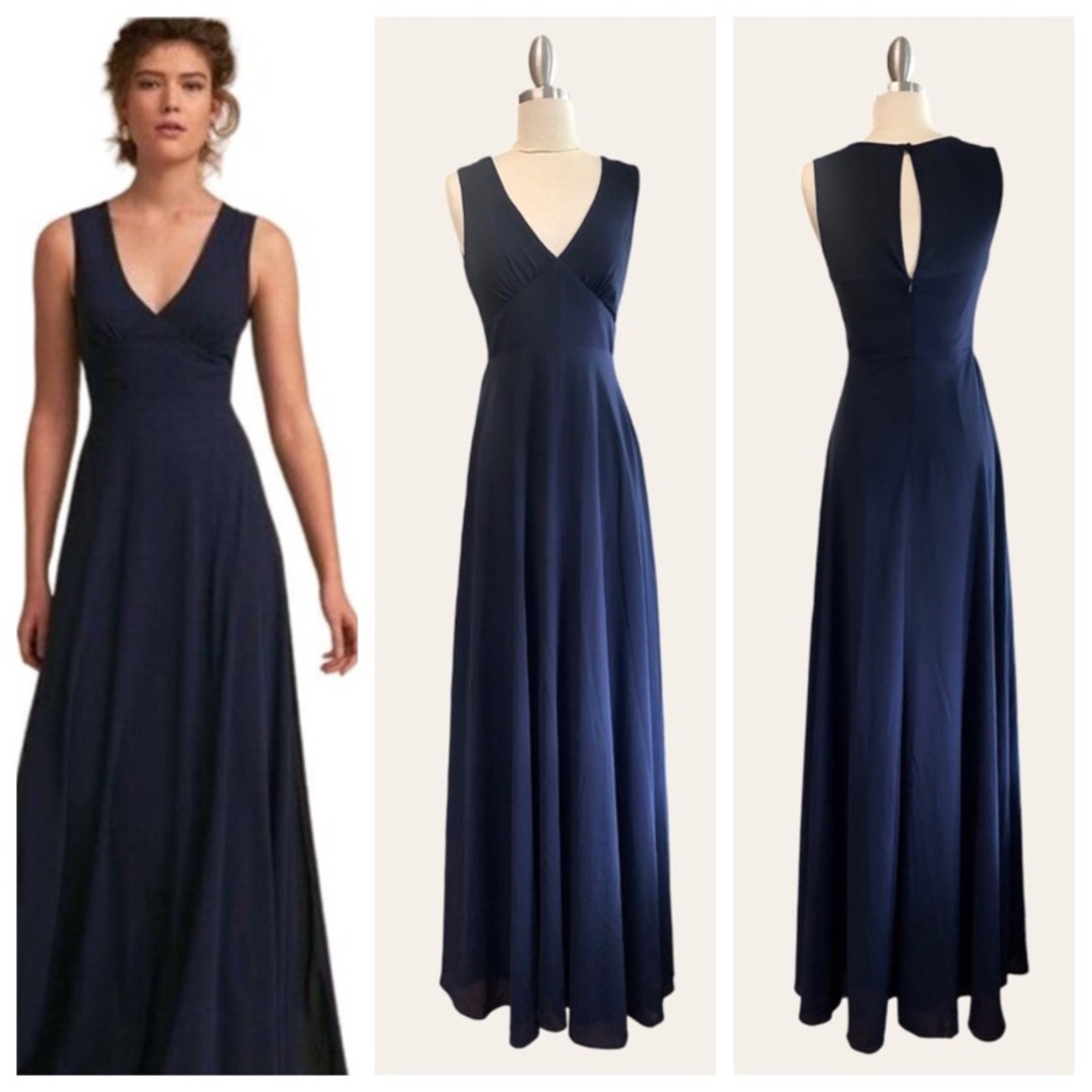 BHLDN capulet navy blue maxi gown dress sleeveless v neck bridesmaid flormal